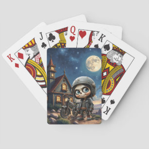 Jeu De Cartes Crâne Mignon Motard Balade au Clair de Lune à Tr