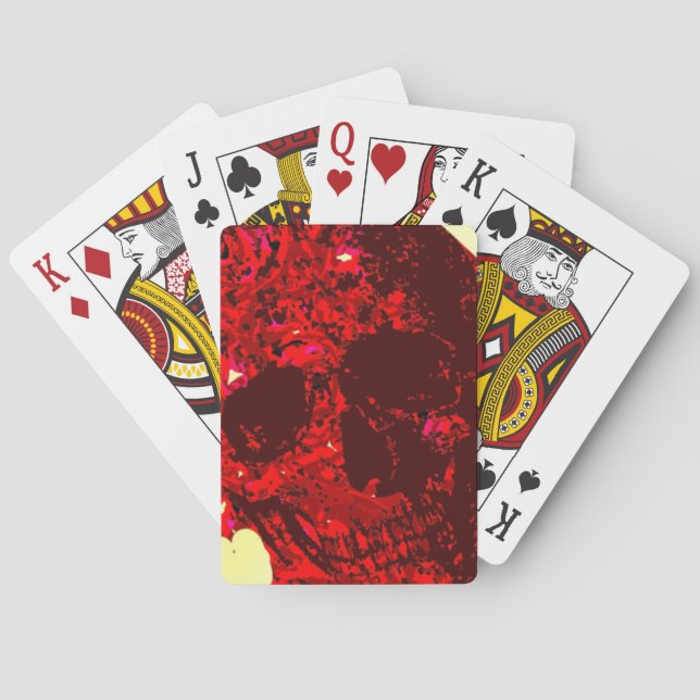 Jeu De Cartes Crâne rouge sang sculpté - (dos)