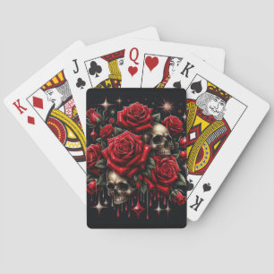 Jeu De Cartes Crânes d'or et roses rouges étincelante gothique