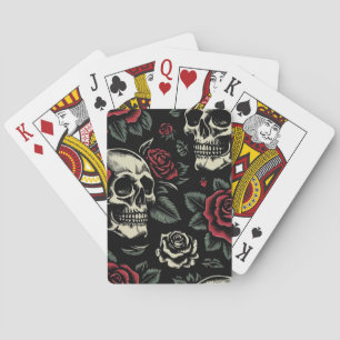 Jeu De Cartes Crânes et roses rouges Floral gothique