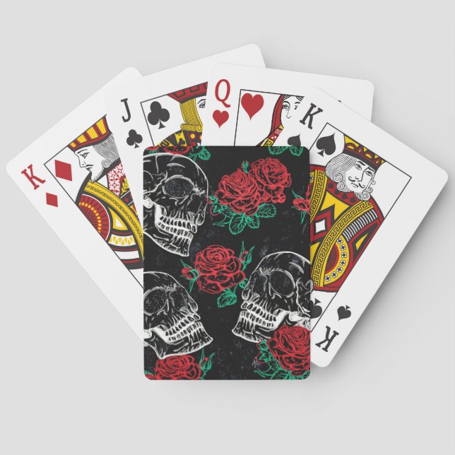 Jeu De Cartes Crânes et roses rouges | Grunge gothique moderne (dos)