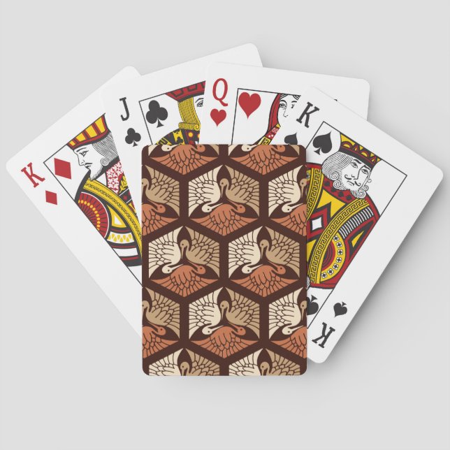 Jeu De Cartes Cranes japanese, Tan, Rust & Chocolate Brown (dos)