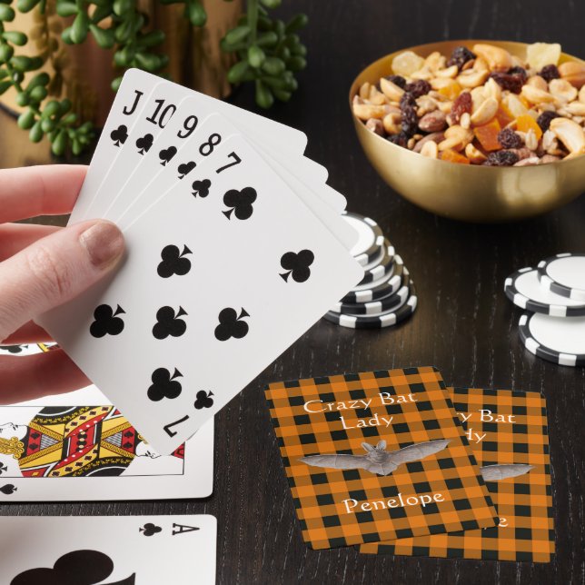 Jeu De Cartes Crazy Bat Lady Orange et Black En vichy avec nom (In Situ)