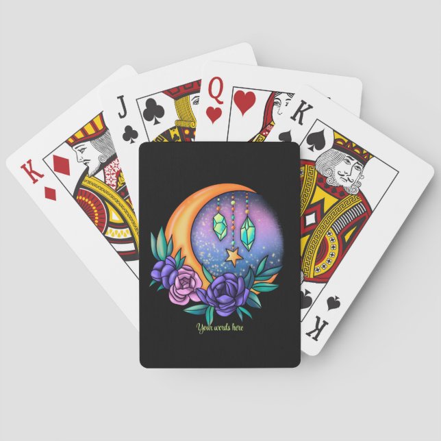 Jeu De Cartes Créez Vos Propres Cristaux Mignons, Lune & Roses (dos)