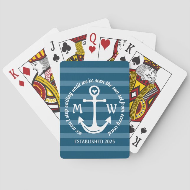 Jeu De Cartes Créez votre propre logo côtier de coeur nautique (dos)