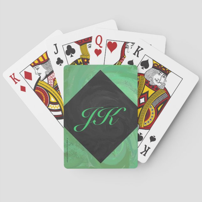 Jeu De Cartes Crème d'émeraude et monogramme noir (dos)