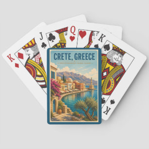 Jeu De Cartes Crète Grèce Illustration Voyage Art Vintage