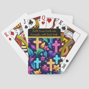 Jeu De Cartes Croix De Néon Vibrantes Parmi Le Foliage Tropical