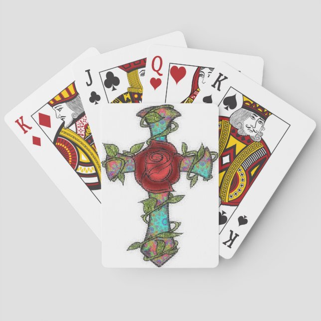 Jeu De Cartes Croix Rose en verre (dos)