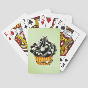 Jeu De Cartes Cupcake d'Halloween noir avec de minuscules crânes