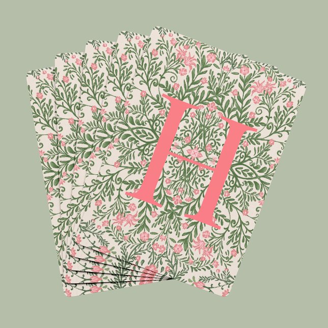 Jeu De Cartes Custom Monogram Pink & Green Floral Pattern Cards (Créateur téléchargé)