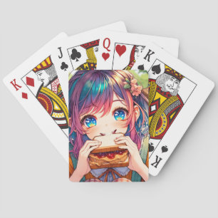 Jeu De Cartes Cute Anime Girl mangeant un beurre d'arachide et g
