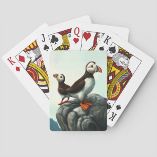 Jeu De Cartes Cute Atlantic Puffins Oiseaux de mer sur les roche