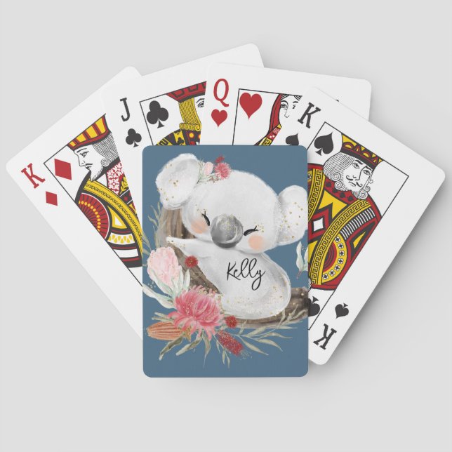 Jeu De Cartes Cute Baby Koala Gold Speckle Nom personnalisé (dos)