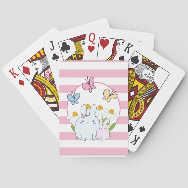 Jeu De Cartes Cute Bunnies avec marguerites de printemps et papi (dos)
