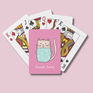Jeu De Cartes Cute Chat Personnalisé Nom Personnalisé Rose