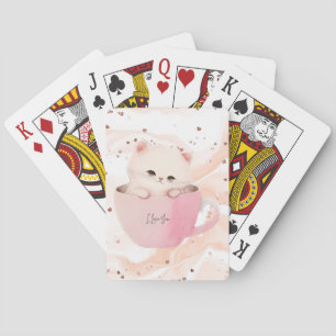Jeu De Cartes Cute chat rose blanc dans une tasse de thé