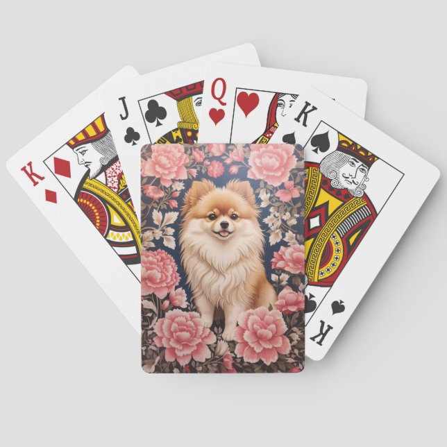 Jeu De Cartes Cute Chien Poméranien Rose Floral (dos)