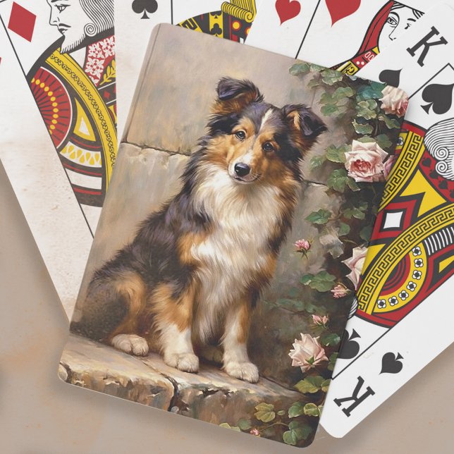 Jeu De Cartes Cute Collie Chien Peinture Peinture (Playing cards with the painting of a cute collie puppy)
