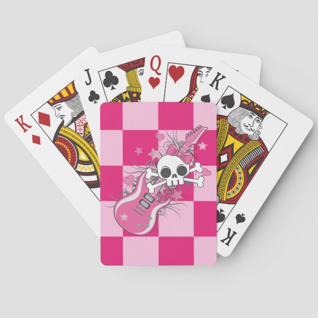 Jeu De Cartes Cute crâne avec guitare rose (dos)