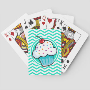 Jeu De Cartes Cute Cupcake ; Aqua Green Chevron