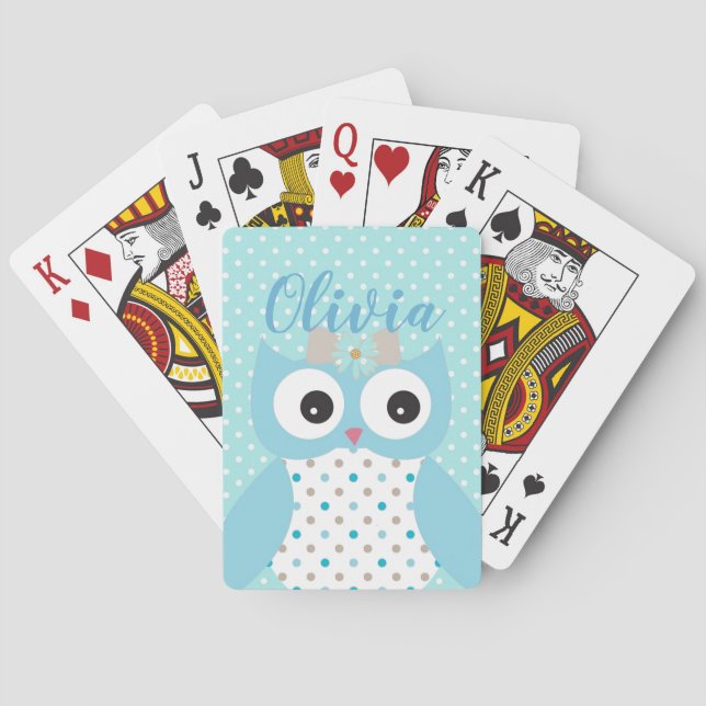 Jeu De Cartes Cute Dotty Blue Owl Art Personnalisé Girls (dos)