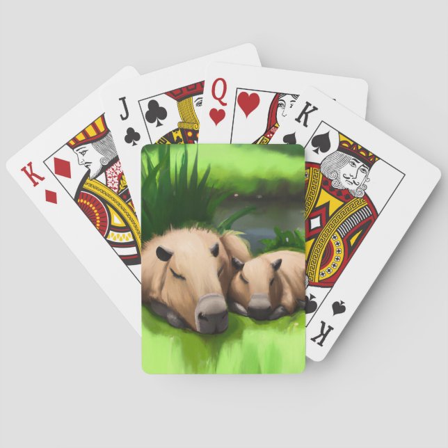 Jeu De Cartes Cute Funny Napping Capybaras par l'étang (dos)
