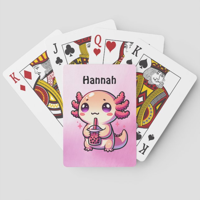 Jeu De Cartes Cute Kawaii Axolotl avec thé à bulle Personnalisé (dos)