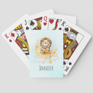 Jeu De Cartes Cute Lion Pêche sur l'aquarelle de la lune