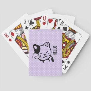 Jeu De Cartes Cute noir et blanc Kitty Chat Waving Bonjour