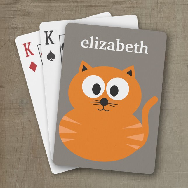 Jeu De Cartes Cute Orange Fat Chat avec Taupe Personnalisé (Personalized playing cards with custom text)