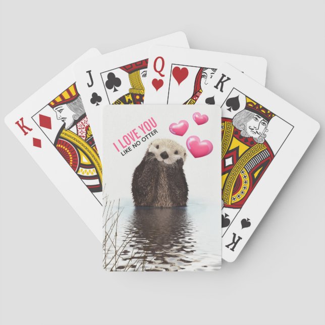 Jeu De Cartes Cute Otter avec Coeurs roses Vous aimez jouer (dos)