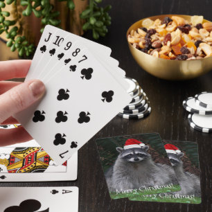 Jeu De Cartes Cute Raccoon portant le chapeau rouge Santa
