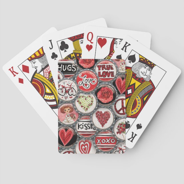 Jeu De Cartes Cute Red Floral Coeurs Aimer Saint Valentin (dos)