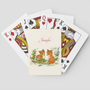 Jeu De Cartes Cute Vintage Foxes Retro Christmas Scene