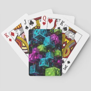 Jeu De Cartes Cyan Magenta Lime Cyberpunk   Extrêmement 3D 