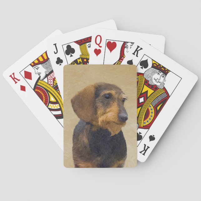 Jeu De Cartes Dachshund (À poils durs) Peinture Dog Art original (dos)