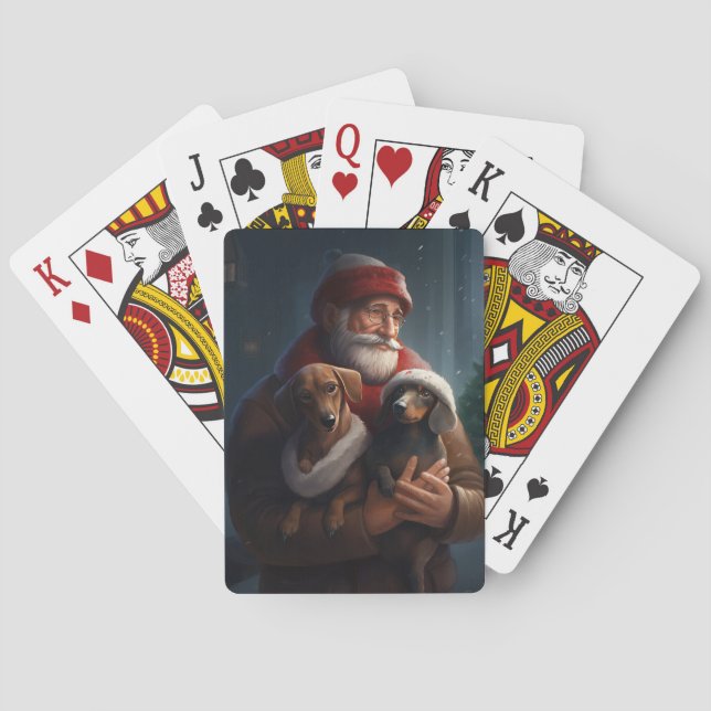 Jeu De Cartes Dachshund Avec Noël Festif Du Père Noël (dos)