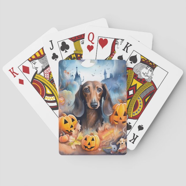Jeu De Cartes Dachshund Halloween avec citrouilles épouvantables (dos)