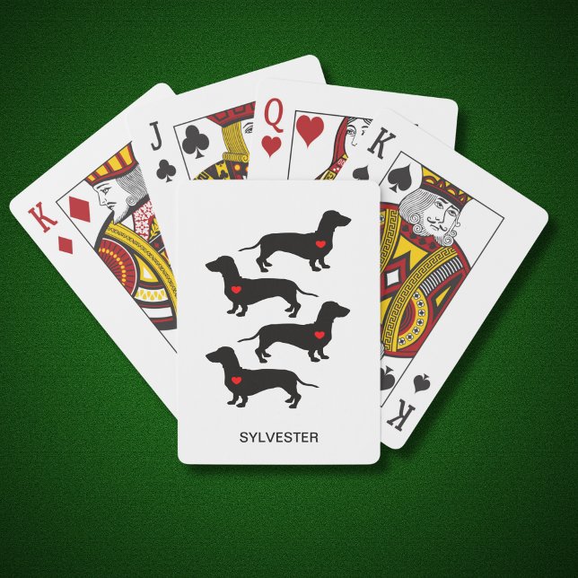 Jeu De Cartes Dachshund Saucisson Chien Red Heart Nom personnali (Personalize with Name or other text.  See the collection for other items with this design)