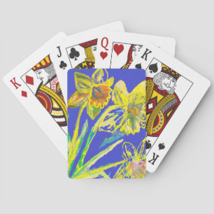 Jeu De Cartes Daffodil Abstrait Jaune Fleurs Bleues Florales Art