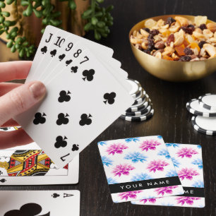 Jeu De Cartes Dahlia rose et bleu, motif floral, Votre nom