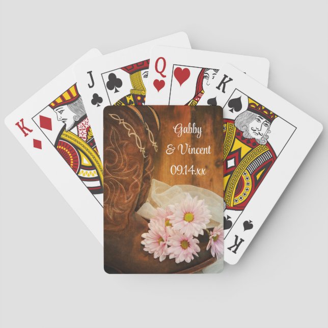 Jeu De Cartes Daisies Boots Cowboy Pays Mariage de l'Ouest (dos)