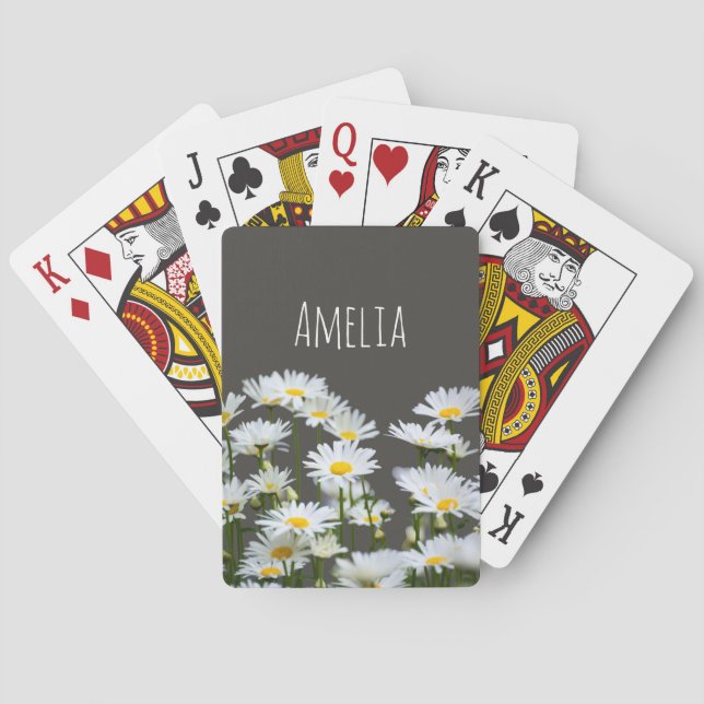 Jeu De Cartes Daisies on Grey Personalised (dos)