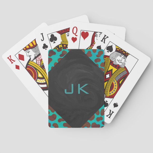Jeu De Cartes Dalmatie Brown et Turquoise avec Monogramme (dos)