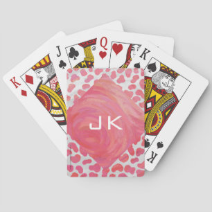 Jeu De Cartes Dalmatie rose et blanc avec monogramme