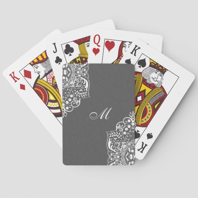 Jeu De Cartes Damas Florales Gris Et Dentelle Blanche (dos)