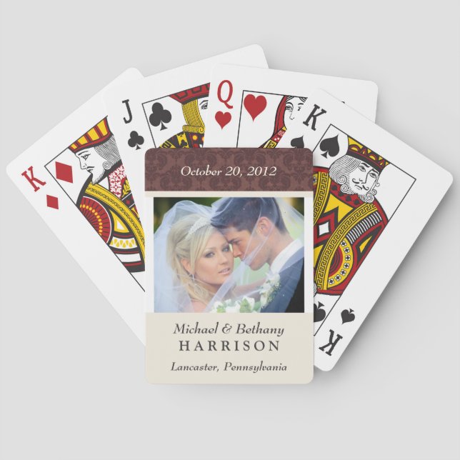 Jeu De Cartes Damask Wedding Photo Personalized Playing Cards (dos)