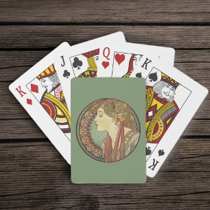 Jeu De Cartes Dame Art Déco Vintage Carreaux de Mosaïque Verte F