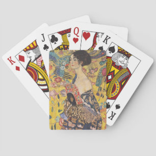 Jeu De Cartes Dame Art nouveau vintage avec peinture d'éventail